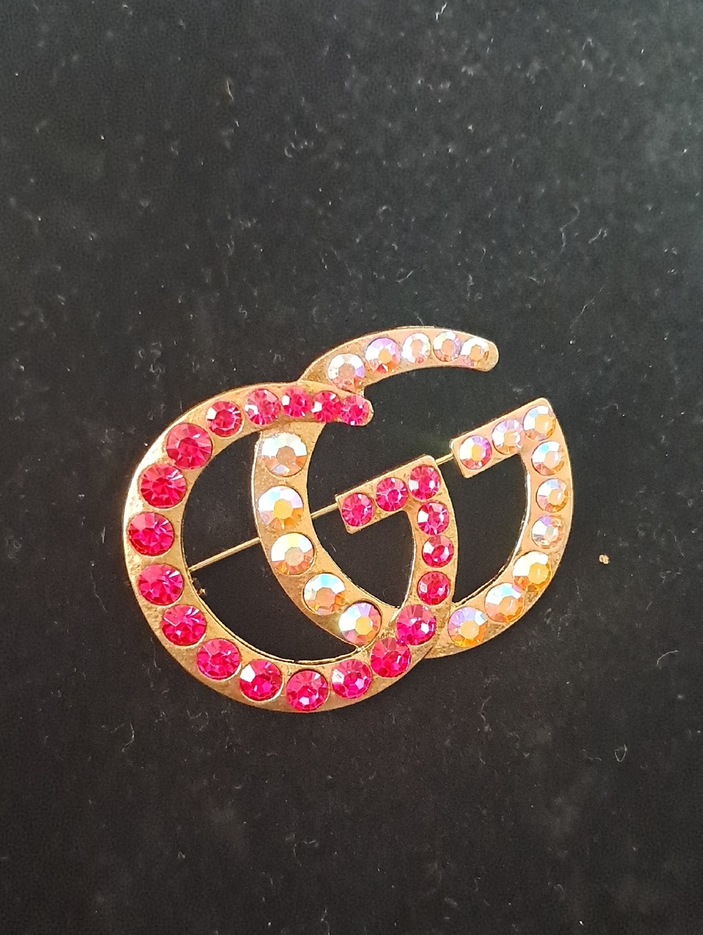 Fashion Jewelry Crystal Double G Brooches in Pink, Teal, and Fuchsia - Picture 4 of 4